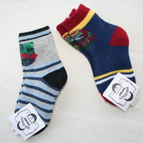 DINO SOCKS 2 PAIRS CUSHY KID BOY 3-4 YRS WARM WINTER LAYERS  appx sz 9 - 11 shoe - Picture 2 of 9